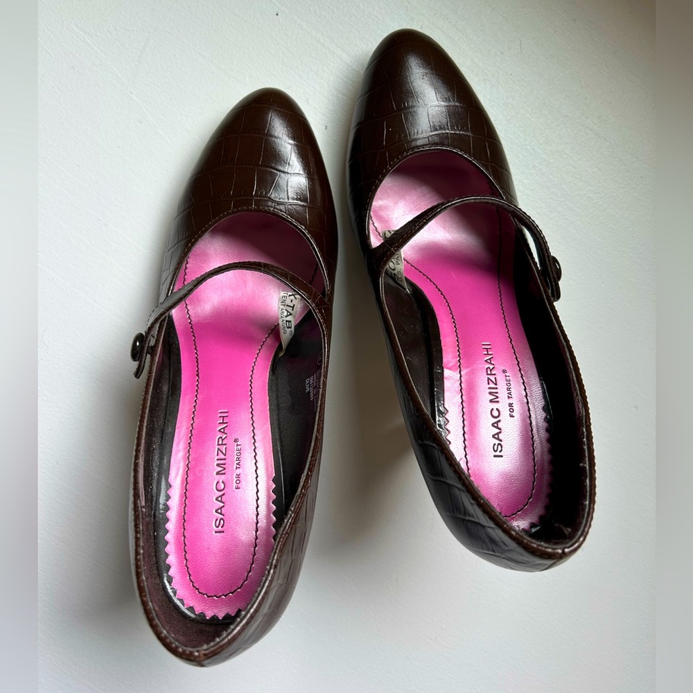 Isaac Mizrahi brown print heels